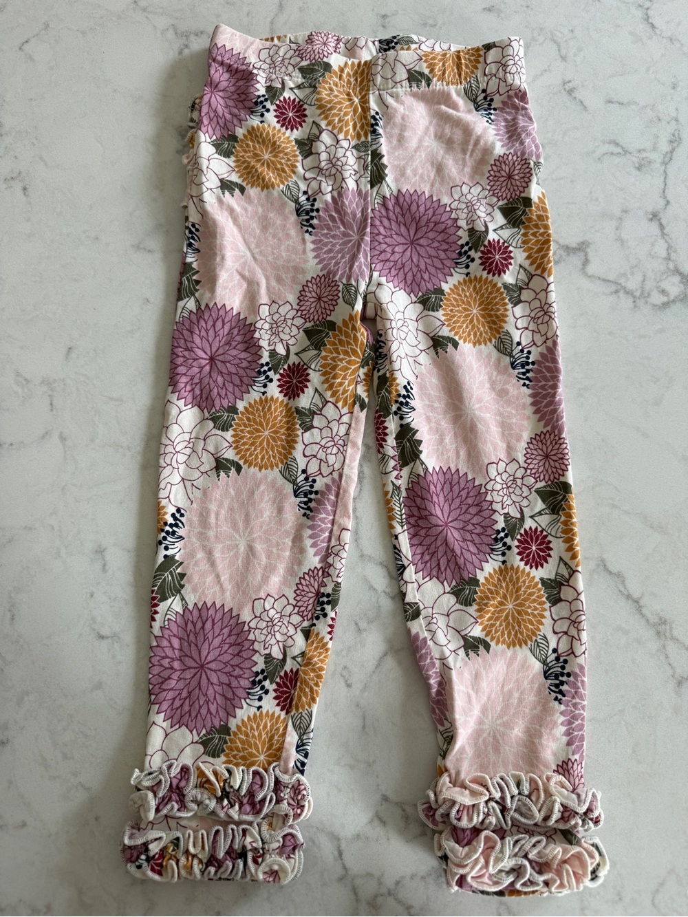 Ruffle Butts Pink Floral Ruffle-Hem Leggings